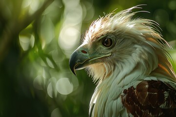 The Majestic Philippine Eagle: Portrait of a Wild Animal and Skilled Predator with a Powerful Beak