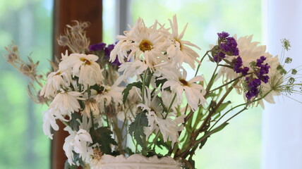 White and purple flower arrangement