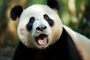 Detailed close-up image capturing the expressive face of a giant panda in its natural environment