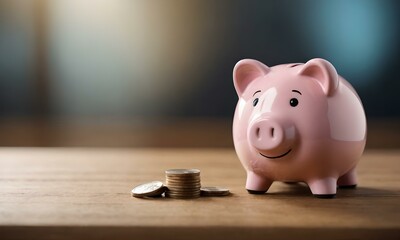 piggy bank on a table and coins