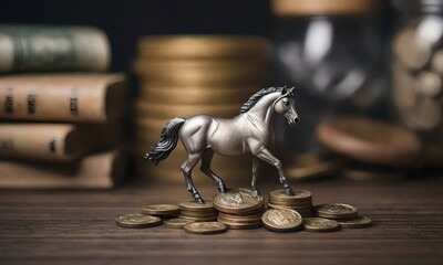 a horse and stacked coins