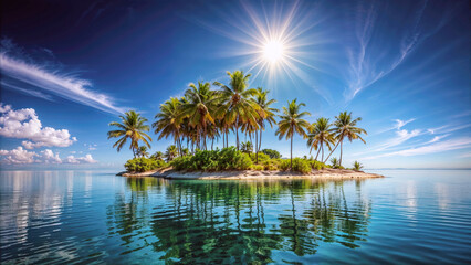 Exotic tropical island landscape with palm trees, nature wallpaper design. Generative ai