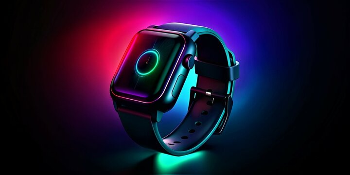 Smartwatch production photo with neon lighting