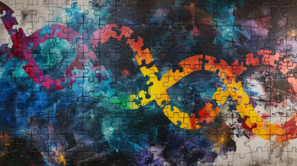 Colorful jigsaw puzzle representing the intricate nature of the autism spectrum - obrazy, fototapety, plakaty