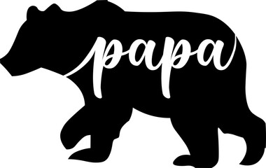Papa Bear Graphic Design, Black Bear Silhouette, Papa in a Transparent Script Font, Transparent Background