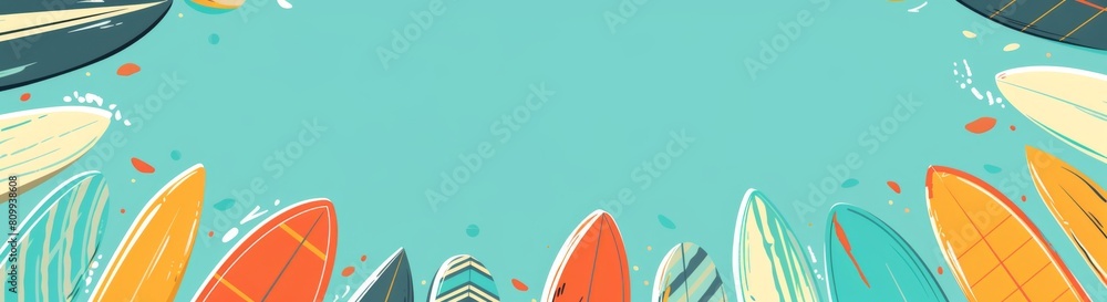 Poster flat vector banner with surfboards and copy space in the side
