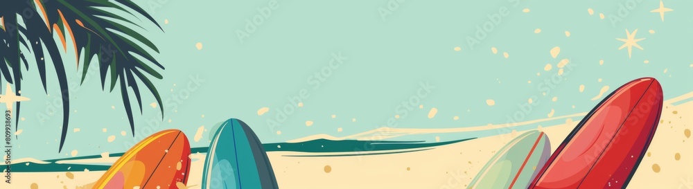 Poster flat vector banner with surfboards and copy space in the side