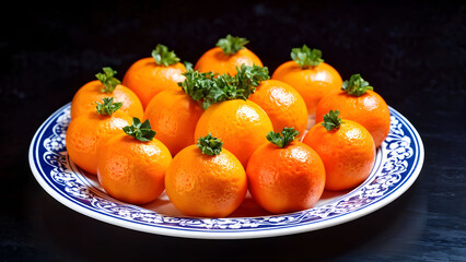 Clementines, mini suns on a ceramic dish.