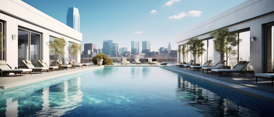 Luxurious Rooftop Pool With Urban Skyline View