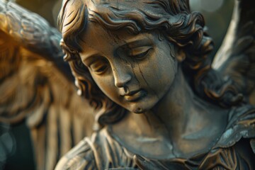 Obraz premium Detailed view of an angel sculpture, suitable for religious or memorial concepts