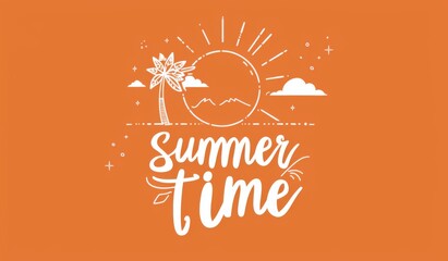 Fototapeta premium summer holiday poster， summer beach background with palm trees in orange tone