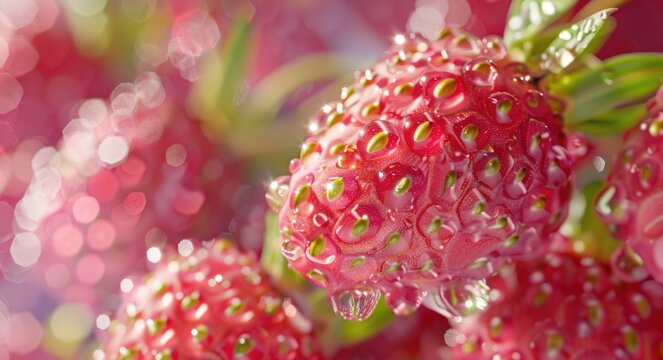 Organic Pineberry- Fresh and Juicy Seamless Background with Glistening Water Droplets