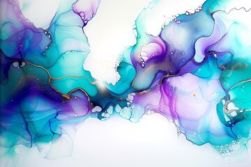 Abstract art background, alcohol ink, turquoise, blue, and purple