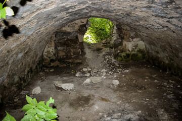 excursion to the ruins of an old castle, basement, failures in the walls, arches, wall, stonework, destruction