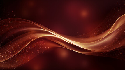 Luxury background illustration of golden waves with light sparkles on a maroon backdrop.