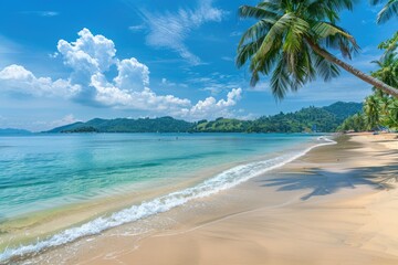 Beach: A Beautiful Tourist Destination with Clear Blue Water, Palm