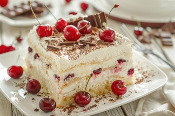 Indulge in the Delightful Tres Leches Cake with Cherry and Chocolate. A Must-Try Traditional