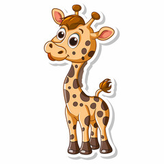 Cute giraffe catoon on a White Canvas Sticker,vector image