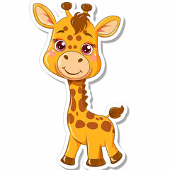 Cute giraffe catoon on a White Canvas Sticker,vector image