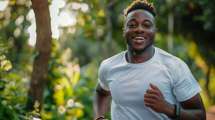 Obraz premium An attractive young Black man is jogging in the park | run | healthy