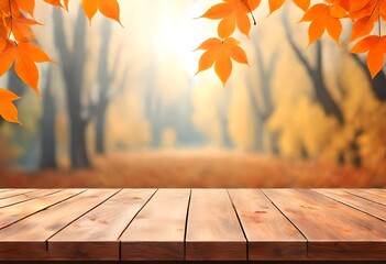 autumn leaves on wooden background - Powered by Adobe