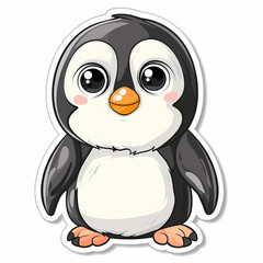 Cute penguin catoon on a White Canvas Sticker,vector image