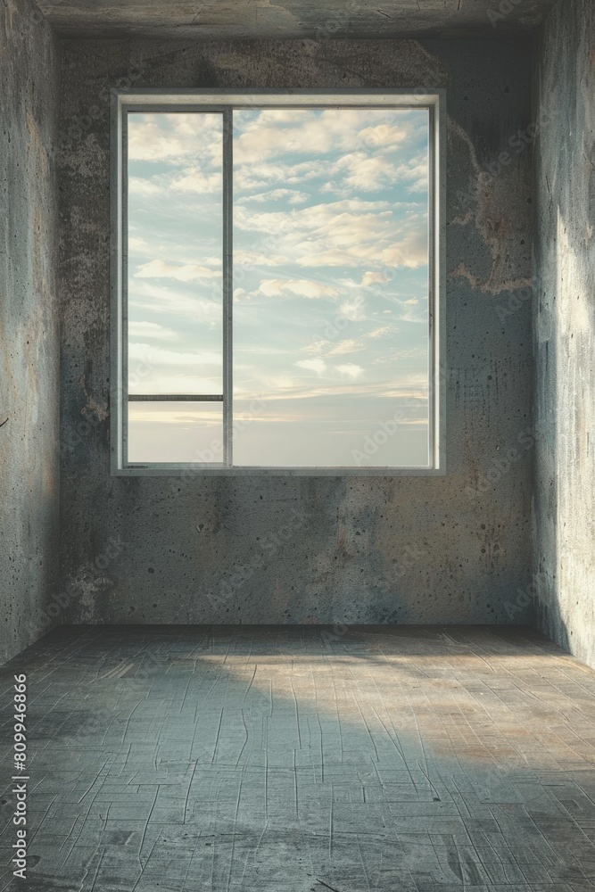 Poster simple empty room with view of the sky, suitable for various interior design projects