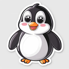 Cute penguin catoon on a White Canvas Sticker,vector image