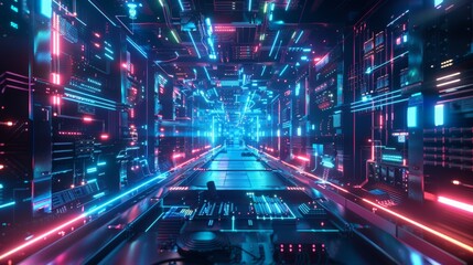 A futuristic sci-fi tunnel with glowing neon lights