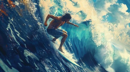 A man skillfully rides a wave on top of a surfboard in the ocean.