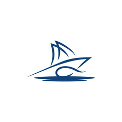 Simple Blue Yacth Sail Boat Services with Sea Vector Logo Design