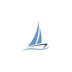 Simple Blue Yacth Sail Boat Services with Sea Vector Logo Design