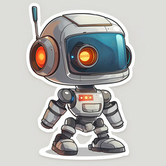 Cute robot on a White Canvas Sticker,vector image