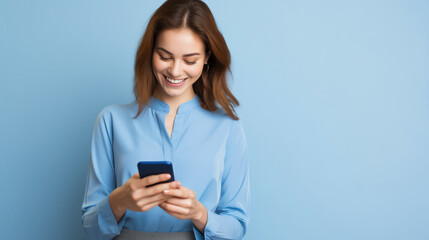 Naklejka premium Joyful Connection: Woman Engaging with Mobile Tech