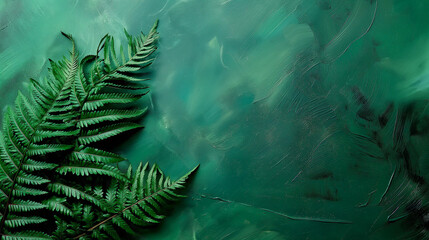 Vivid Green Ferns Against Abstract Green Background