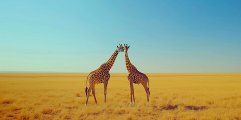 Giraffes Under Wide African Sky in Golden Savanna