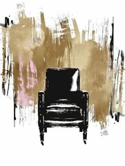 A black chair is positioned in front of a wall, creating a simple and minimalist composition in a room with a golden and black painting