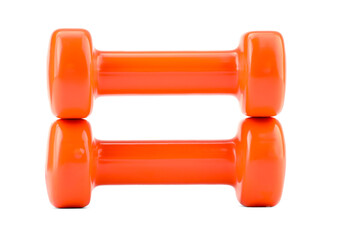 Orange dumbbells isolated on white. Sports equipment