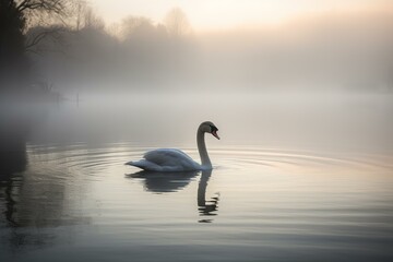 Obraz premium Swan misty lake nature. River beak. Generate Ai