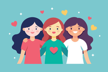 flat cute design vector teen girl happy friendship day vector