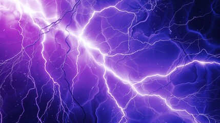 Vibrant Purple and Blue Lightning Bolt Illuminating the Sky - obrazy, fototapety, plakaty