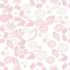 Ikat floral leaaf embroidery  white pink background.Ikat ethnic oriental seamless pattern traditional.Aztec style abstract vector illustration.design for texture,fabric,clothing,wrapping,decoration.