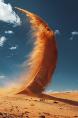 A scimitar transforming into a curved line of desert wind, its shape and flow representing swift strikes,