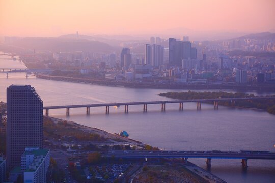 Sunset aerial view of Seoul, Korea