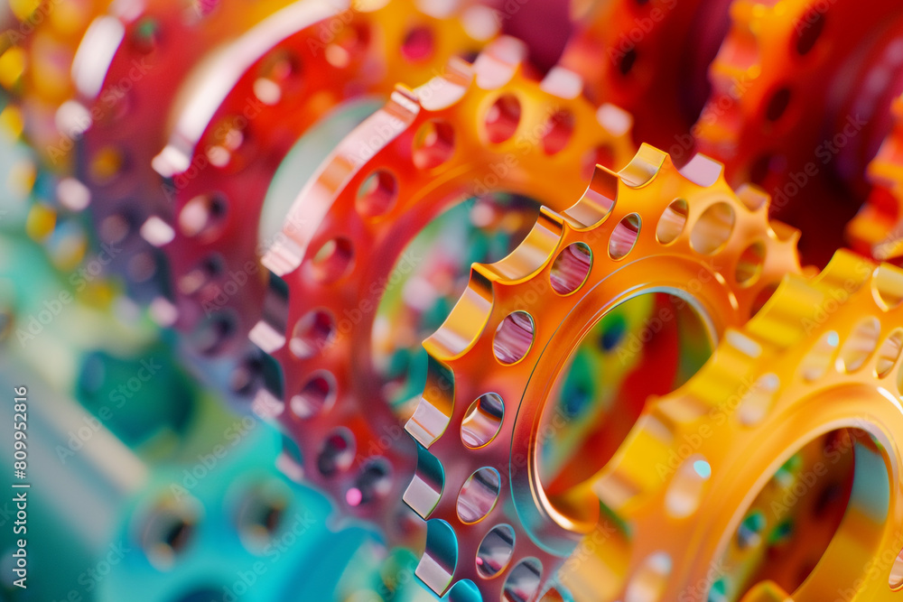 Aufkleber macro shot of colorful engineering simulations where virtual flow lines and mechanical design conver