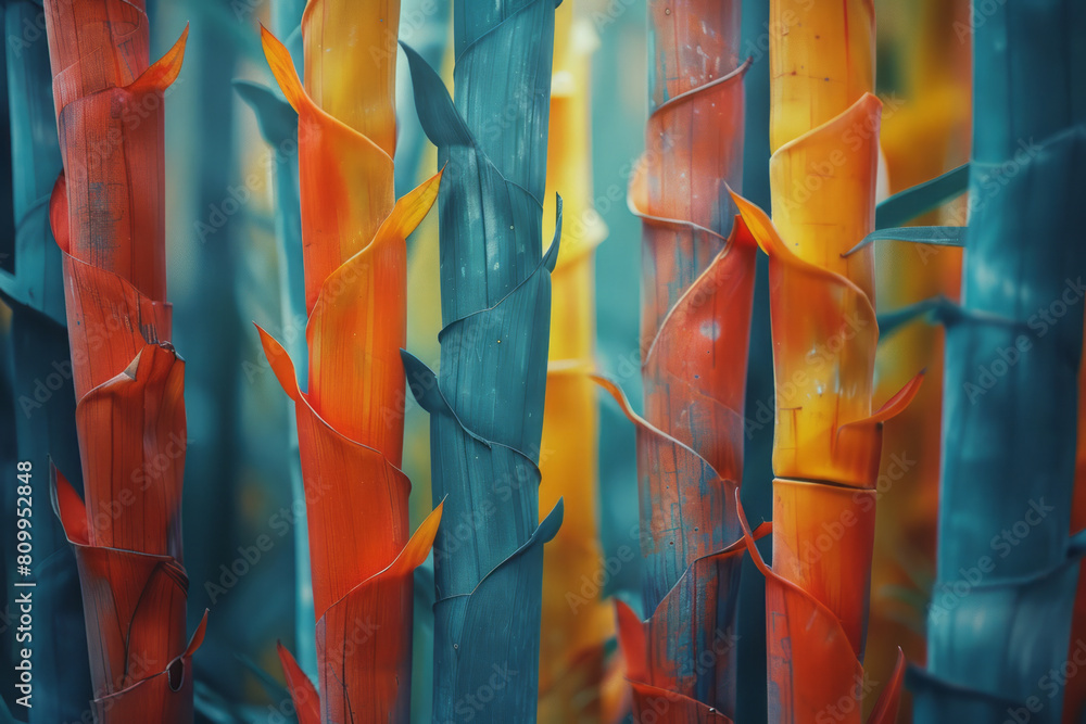 Poster a series of spears visualized as sharp, elongated lines that cut through an abstract canvas, symboli