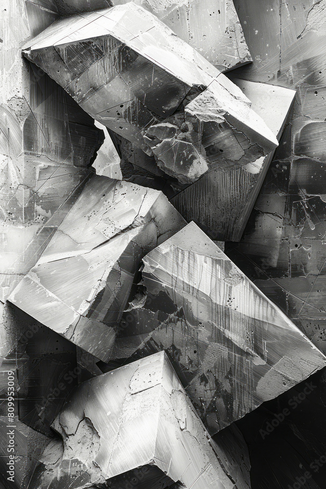 Poster abstract harpoons transformed into geometric lines that intersect and penetrate layers of textured a