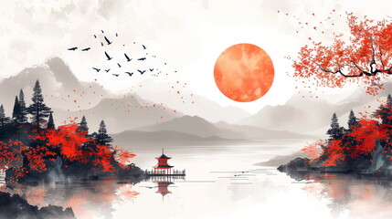 Japanese style background illustration in white colour