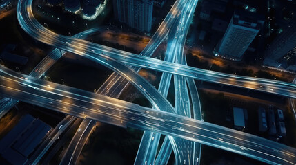 Aerial Nighttime View of Illuminated City Highways