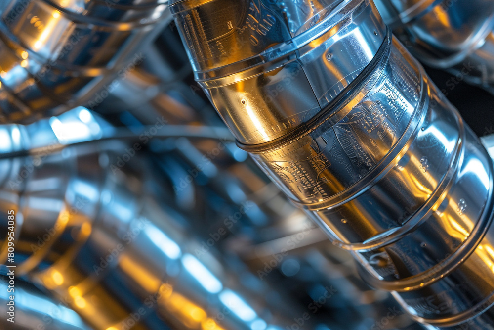 Poster macro shot of intricate ductwork in an hvac system, showcasing the airflow dynamics